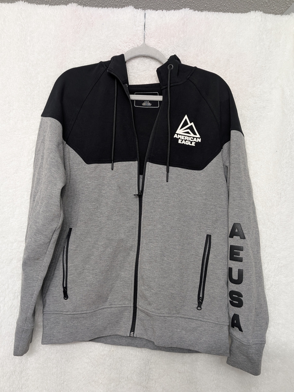 American Eagle Outfitters Black & Gray Two-Tone Zip Hoodie